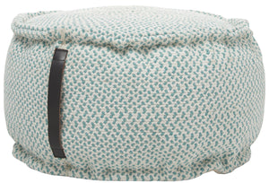 20" Teal and White Round Pouf Ottoman