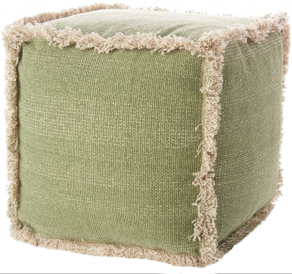 Sage Textural Shaggy Edge Pouf Ottoman