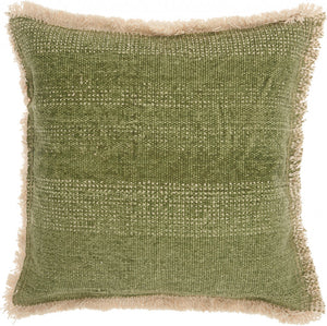 Deep Green Fringed Throw Pillow