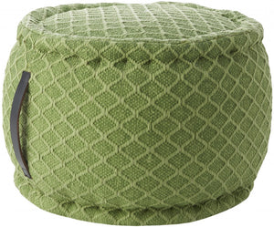 20" Green Diamond Pattern Round Pouf Ottoman