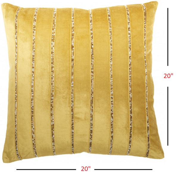 Glam Gold and Gold Accent Throw Pillow with Beaded Details