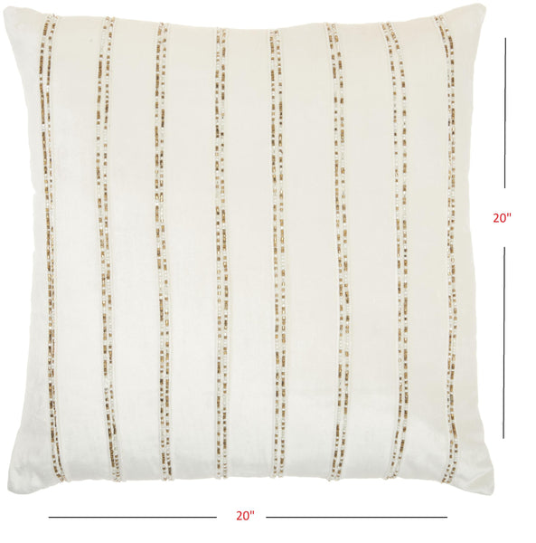 Glam Ivory and Gold Accent Throw Pillow with Beaded Details