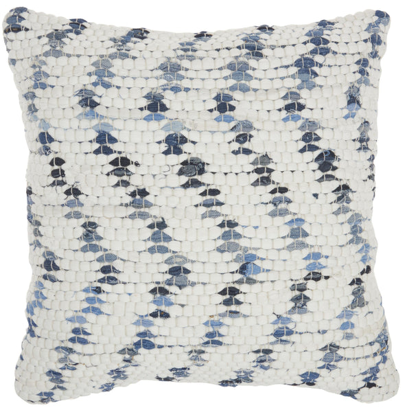 White And Denim Knubby Waves Throw Pillow