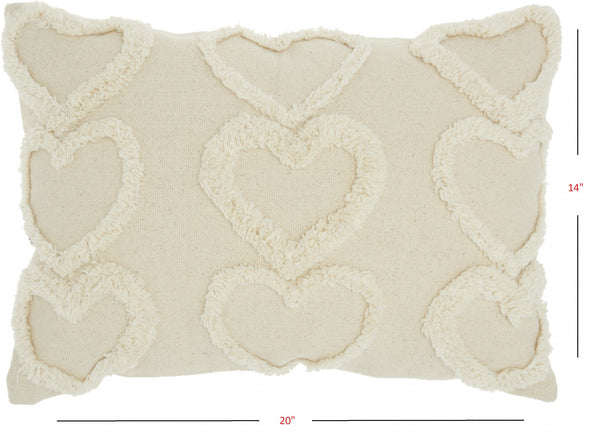 Whimsical Heart Detail Off White Lumbar Pillow