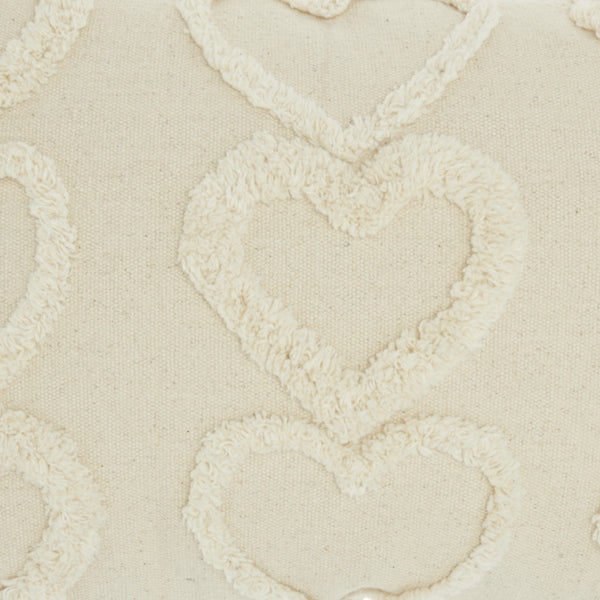 Whimsical Heart Detail Off White Lumbar Pillow