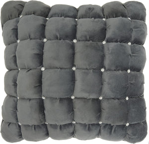 20" Dark Gray with Bling Quilted Velvet Throw Pillow