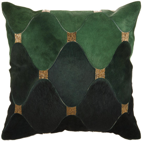 Green and Gold Diamonds Cowhide Throw Pillow