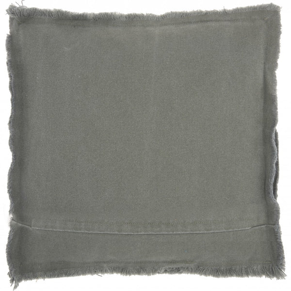 18" Boho Grey Frayed Edge Canvas Throw Pillow