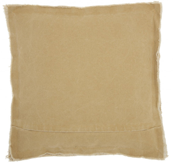 18" Boho Tan Frayed Edge Canvas Throw Pillow