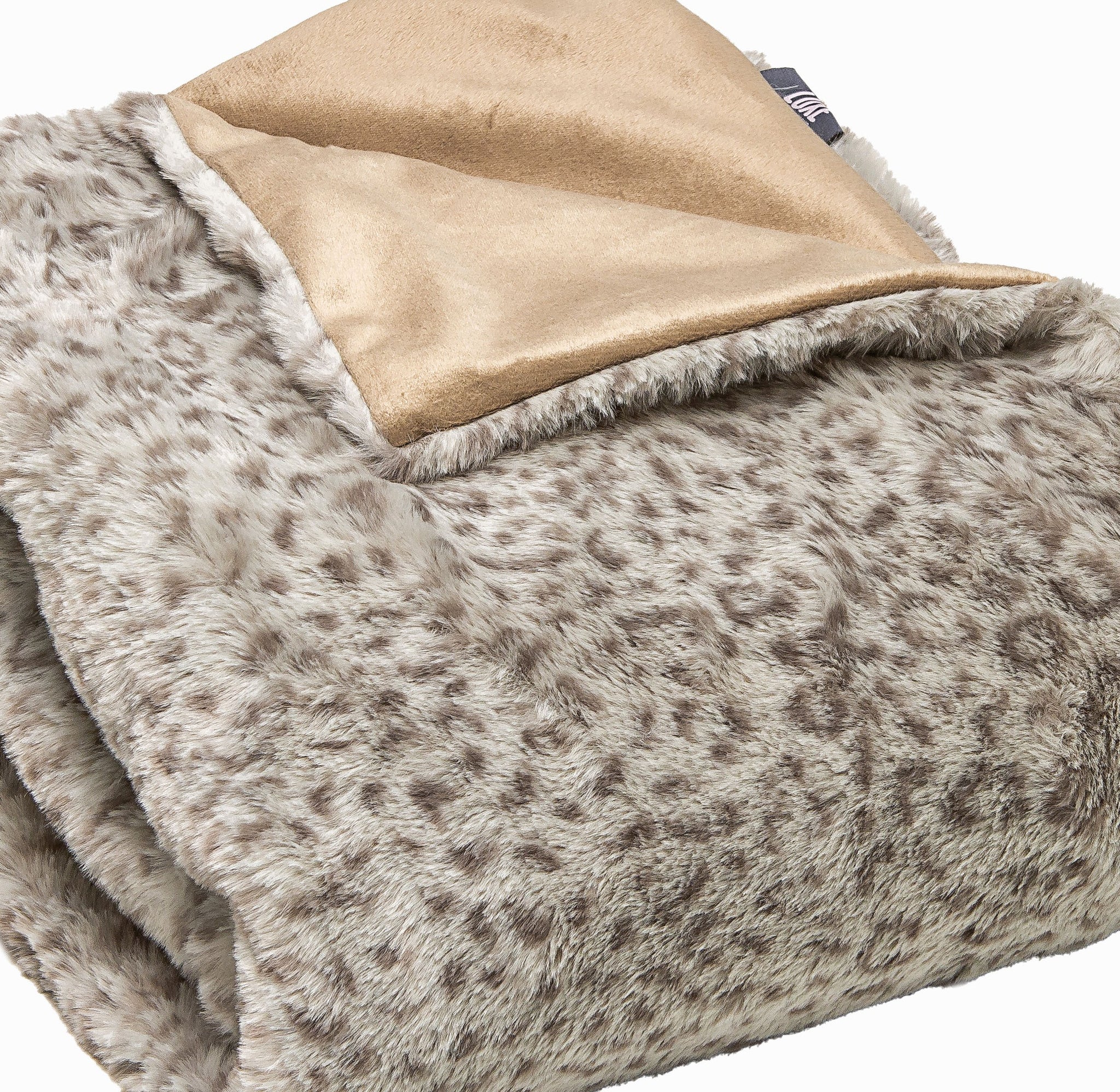 Premier Luxury Spotted Taupe and Brown Faux Fur Throw Blanket