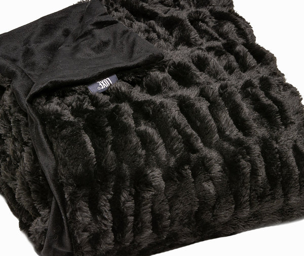 Chunky Sectioned Black Faux Fur Throw Blanket