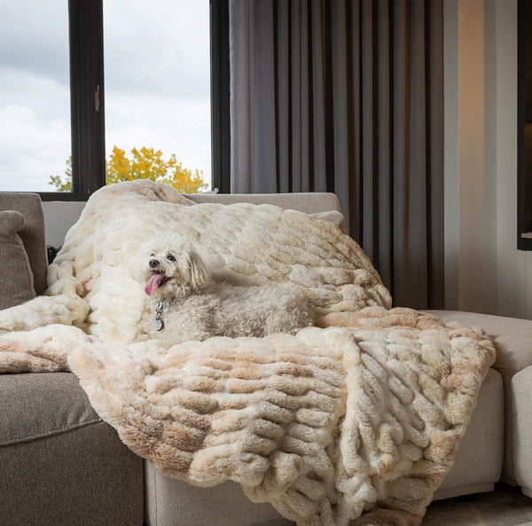 Chunky Sectioned Shades of Beige Faux Fur Throw Blanket