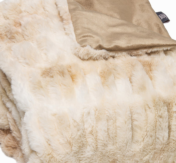 Chunky Sectioned Shades of Beige Faux Fur Throw Blanket