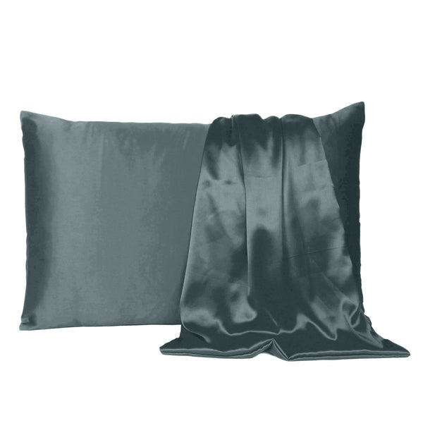 Gray Dreamy Set of 2 Silky Satin Queen Pillowcases