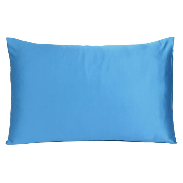 Bright Blue Dreamy Set of 2 Silky Satin Queen Pillowcases