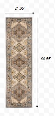 2’ x 8’ Gray and Beige Aztec Pattern Runner Rug