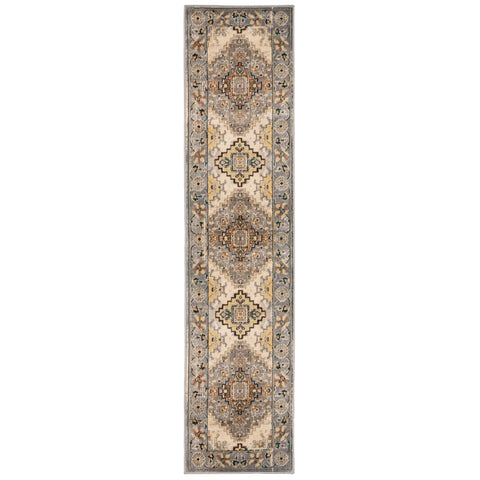 2’ x 8’ Gray and Beige Aztec Pattern Runner Rug