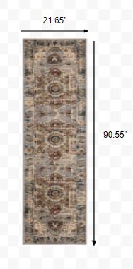 2’ x 8’ Gray and Rust Distressed Medallion Runner Rug