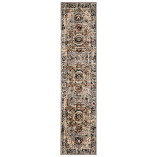 2’ x 8’ Gray and Rust Distressed Medallion Runner Rug