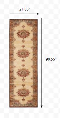 2’ x 8’ Gold and Orage Floral MedallionRunner Rug