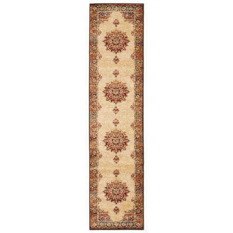 2’ x 8’ Gold and Orage Floral MedallionRunner Rug