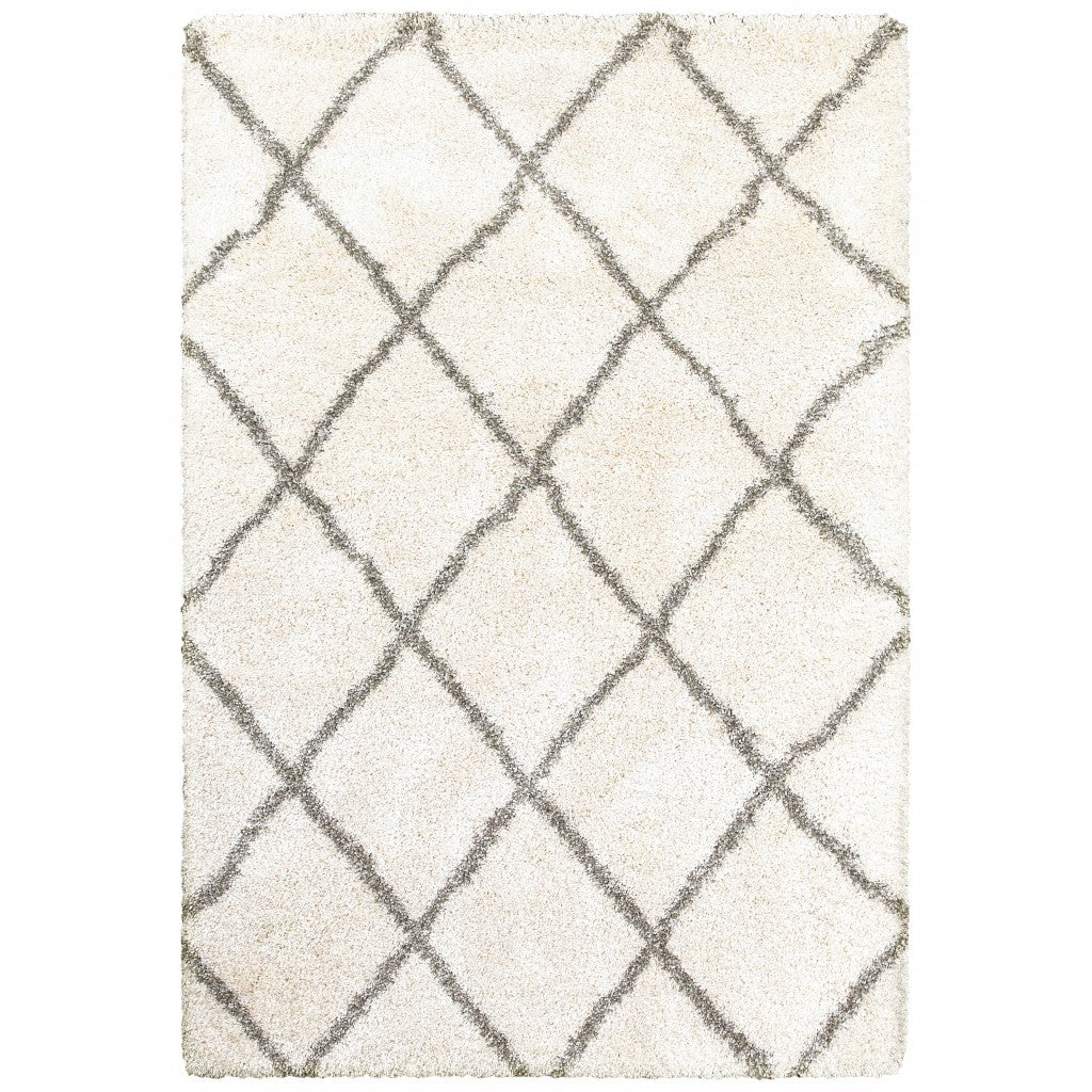 2’ x 3’ Ivory and Gray Geometric Lattice Scatter Rug