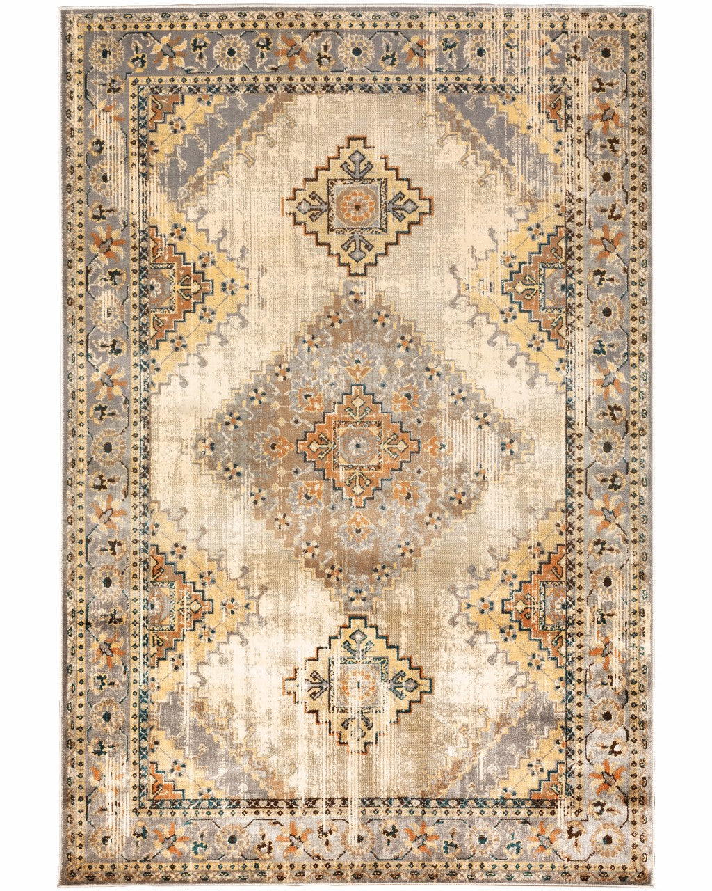 4’ x 6’ Gray and Beige Aztec Pattern Area Rug