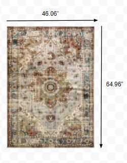 4’ x 6’ Gray and Rust Distressed Medallion Area Rug