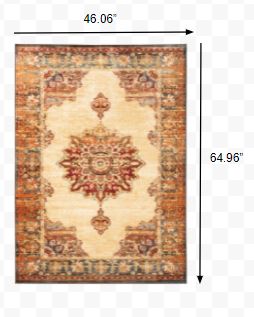 4’ x 6’ Gold and Orage Floral MedallionArea Rug