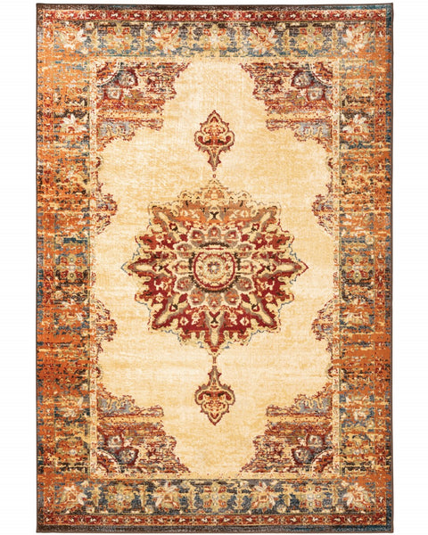 4’ x 6’ Gold and Orage Floral MedallionArea Rug