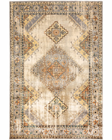 5’ x 7’ Gray and Beige Aztec Pattern Area Rug