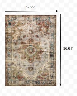 5’ x 7’ Gray and Rust Distressed Medallion Area Rug