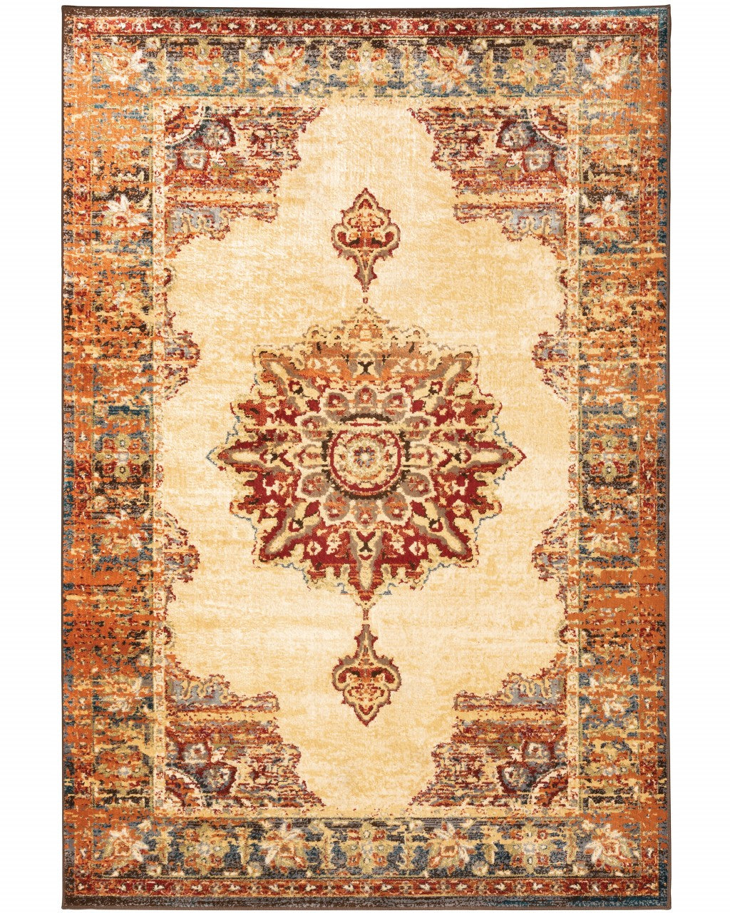 5’ x 7’ Gold and Orage Floral MedallionArea Rug