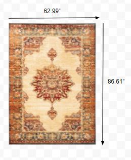 5’ x 7’ Gold and Orage Floral MedallionArea Rug