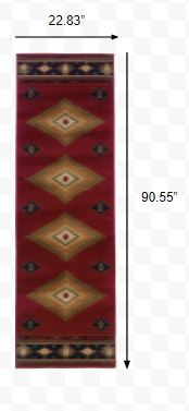 2’ x 8’ Red and Beige Ikat Pattern Runner Rug