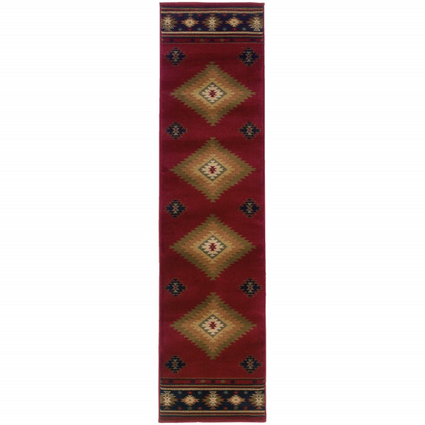 2’ x 8’ Red and Beige Ikat Pattern Runner Rug