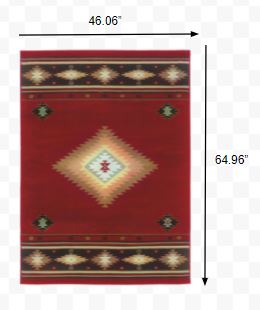 4’ x 6’ Red and Beige Ikat Pattern Area Rug