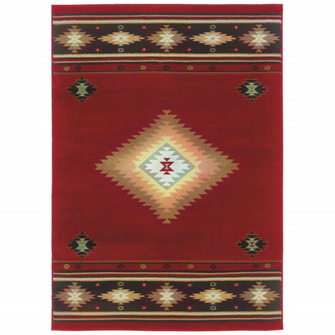 4’ x 6’ Red and Beige Ikat Pattern Area Rug