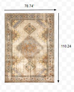 7’ x 9’ Gray and Beige Aztec Pattern Area Rug