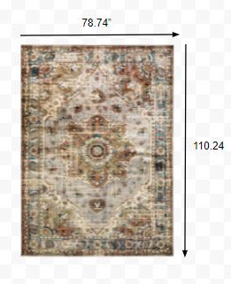 7’ x 9’ Gray and Rust Distressed Medallion Area Rug