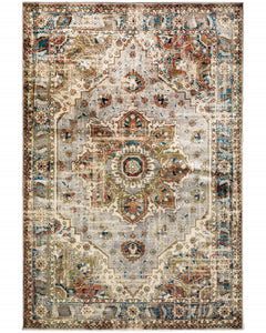 7’ x 9’ Gray and Rust Distressed Medallion Area Rug