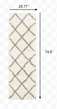 2’ x 8’ Ivory and Gray Geometric Lattice Runner Rug