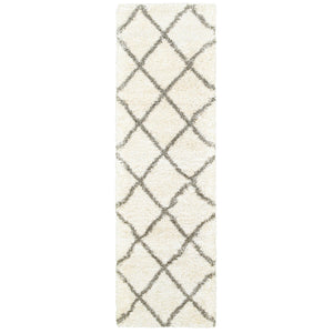 2’ x 8’ Ivory and Gray Geometric Lattice Runner Rug