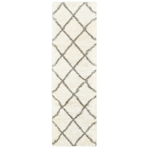 2’ x 8’ Ivory and Gray Geometric Lattice Runner Rug