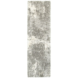 2’ x 8’ Gray and Ivory Distressed Abstract Runner Rug