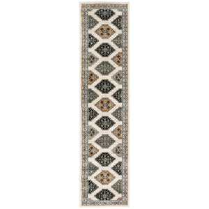 2’ x 8’ Abstract Ivory and Gray Geometric Indoor Runner Rug