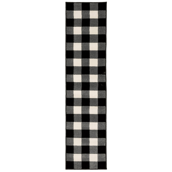 2’ x 8’ Monochromatic Gingham Pattern Indoor Runner Rug