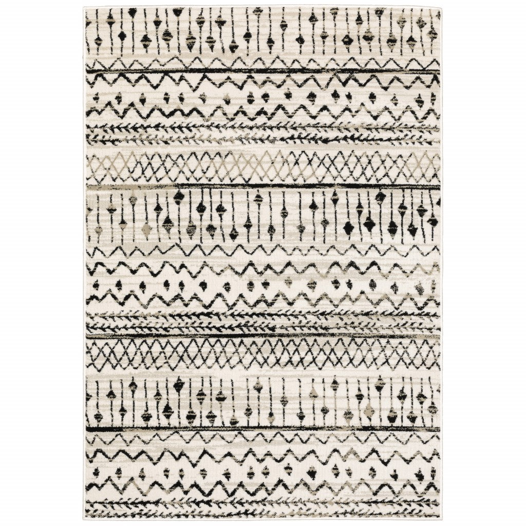 4’ x 6’ Ivory and Black Eclectic Patterns Indoor Area Rug