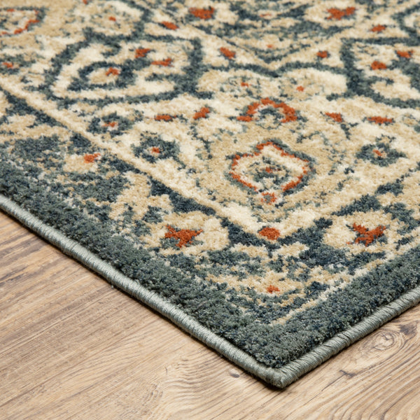 2’ x 7’ Vintage Beige and Blue Indoor Runner Rug