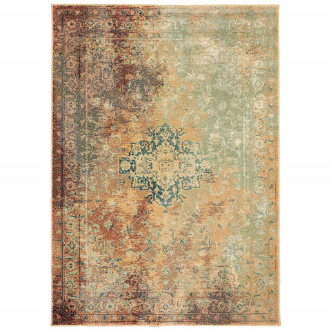 4’ x 6’ Brown and Gold Medallion Indoor Area Rug